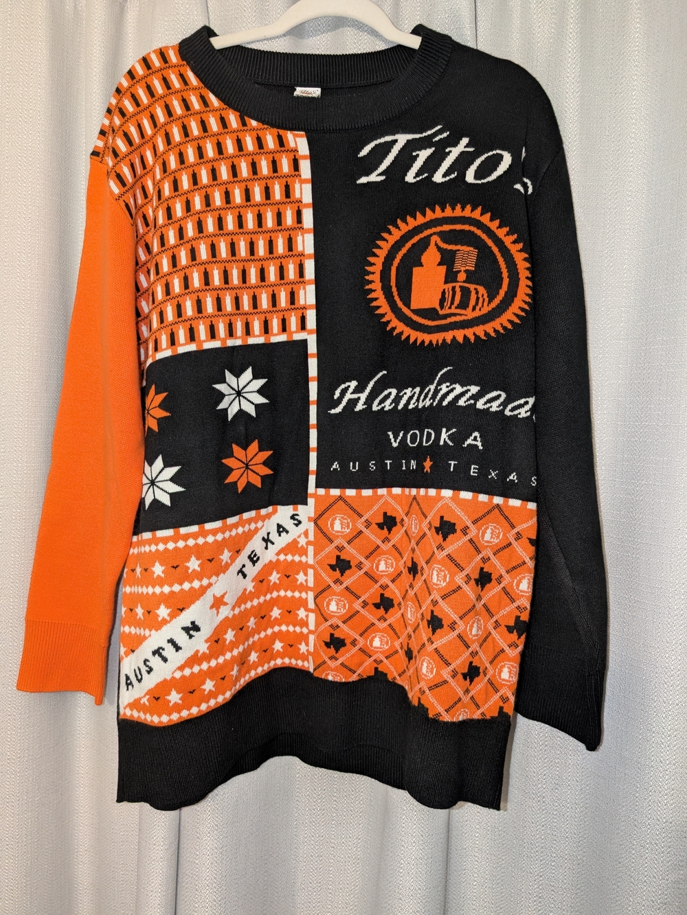 Titos Orange & Black Graphic Crewneck Sweater Xl